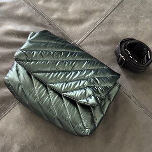 Think Royln Quilted Shiny Emerald Green Crossbody Bag